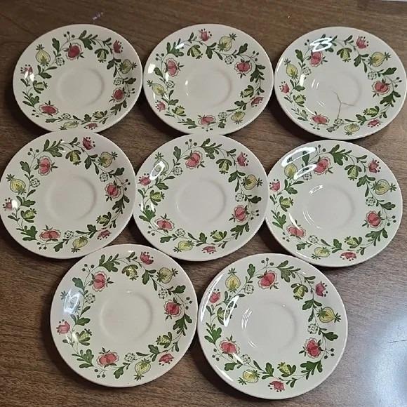Set of 8 Vintage 1970s Staffordshire Johnson Bros Old Granite Gretchen Saucers - Picture 3 of 5